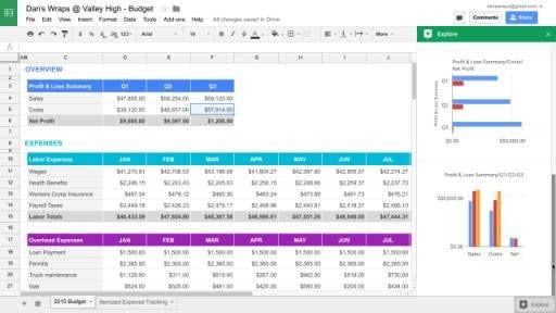 Google Sheets - best software for writing a book